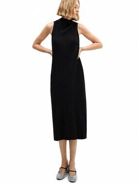 Mango Womens Tailored Ribbed Midi Dress Black Sleeveless Relaxed Fit (Size US 2)